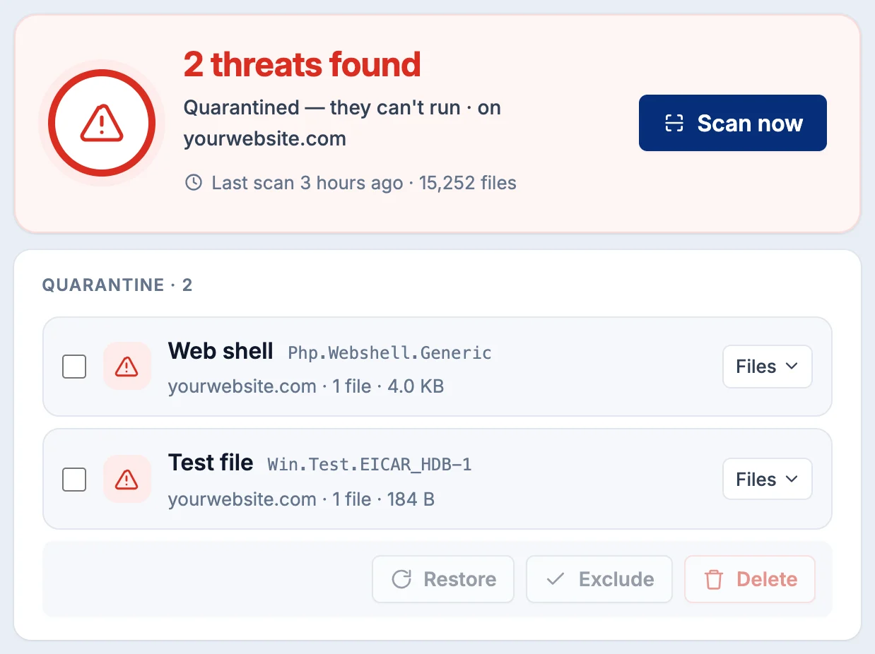 Firewall & malware scan in the HostCrafter panel