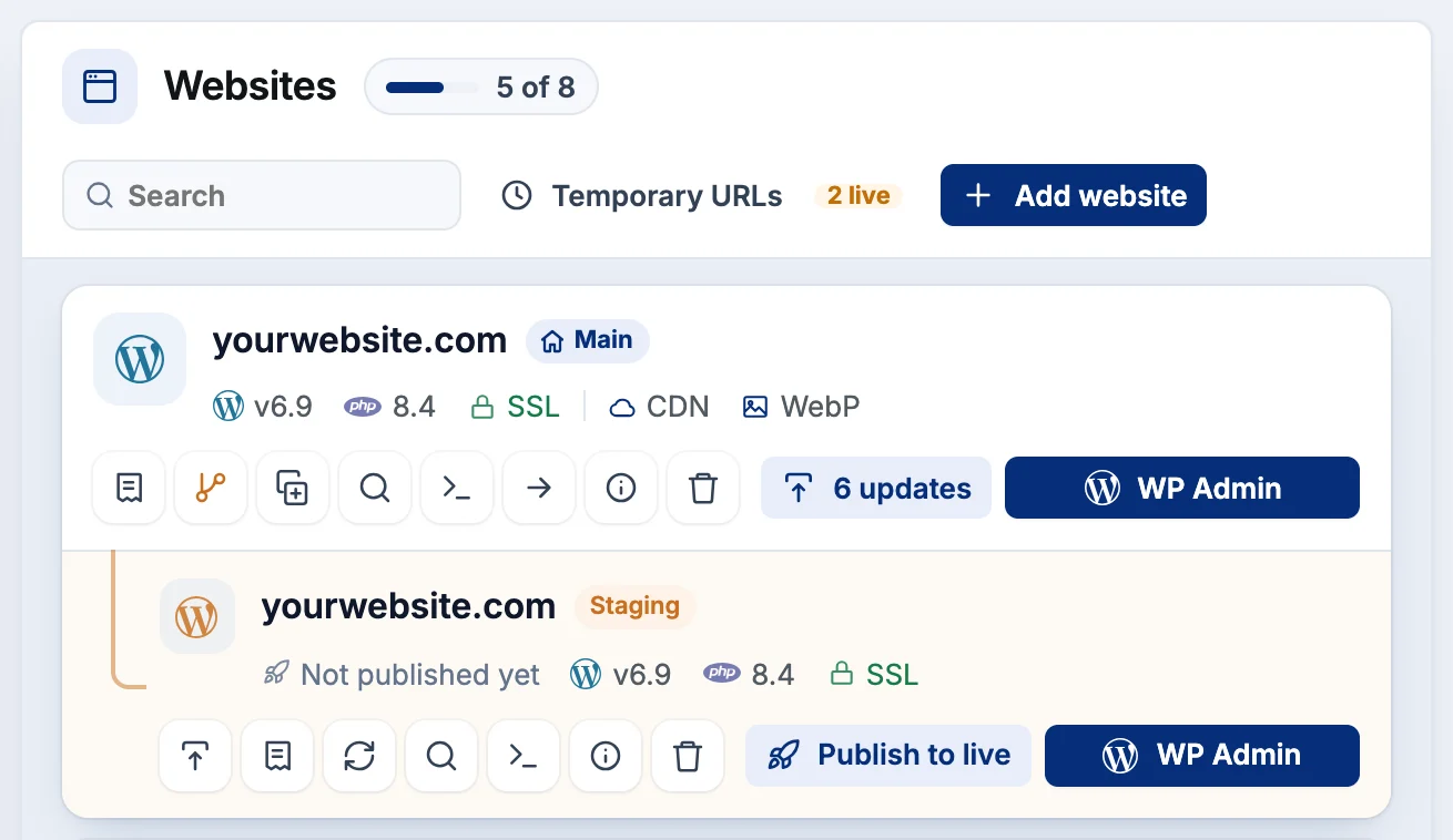 Staging with rollback in the HostCrafter panel